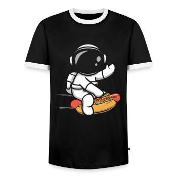 Hot Dog Fast Food Astronaut Astronomy - Men's Ringer Shirt - black/white - Front - AI Model Female 172 light (172cm) & AI Model Male 178 light (178cm)