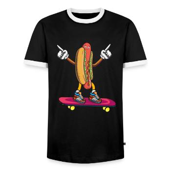 Hot Dog Skateboarder Skateboard skateboarding skateboard - Men's Ringer Shirt - black/white - Front - AI Model Female 172 light (172cm) & AI Model Male 178 light (178cm)