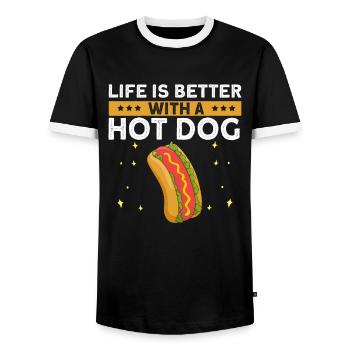 Hot dog adore la saucisse de pomme de terre hot-dog - T-shirt contrasté Homme - noir/blanc - Devant - AI Model Female 172 light (172cm) & AI Model Male 178 light (178cm)