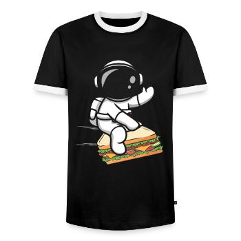 Sandwich Fast Food Astronaut Astronomy - Men's Ringer Shirt - black/white - Front - AI Model Female 172 light (172cm) & AI Model Male 178 light (178cm)