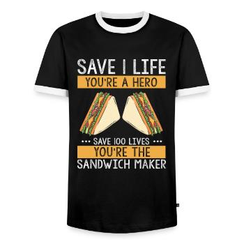 Food Makers Grill BBQ Sandwich Grill Master - Men's Ringer Shirt - black/white - Front - AI Model Female 172 light (172cm) & AI Model Male 178 light (178cm)