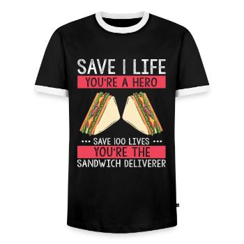 Food Makers Grill BBQ Sandwich Grill Master - Men's Ringer Shirt - black/white - Front - AI Model Female 172 light (172cm) & AI Model Male 178 light (178cm)