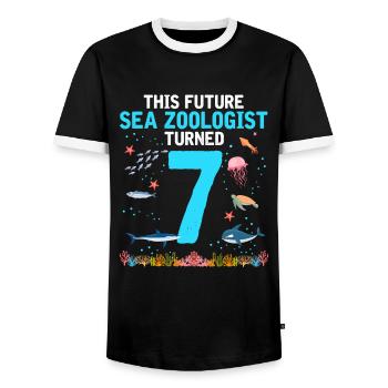 Zooologist Marine biologist 7 years birthday - Men's Ringer Shirt - black/white - Front - AI Model Female 172 light (172cm) & AI Model Male 178 light (178cm)