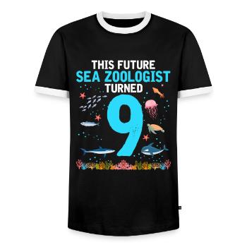 Future zooologist Birthday 9 Nine years - Men's Ringer Shirt - black/white - Front - AI Model Female 172 light (172cm) & AI Model Male 178 light (178cm)