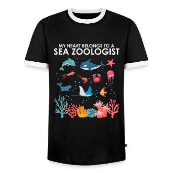 Heart belongs to marine zoologist Marine Biology Sea - Men's Ringer Shirt - black/white - Front - AI Model Female 172 light (172cm) & AI Model Male 178 light (178cm)