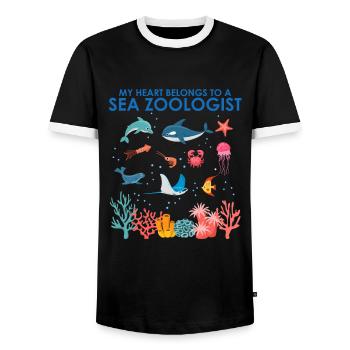 Heart belongs to marine zoologist Marine Biology Sea - Men's Ringer Shirt - black/white - Front - AI Model Female 172 light (172cm) & AI Model Male 178 light (178cm)