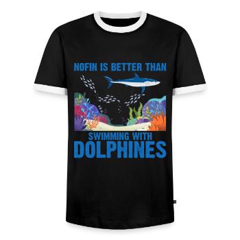With Dolphins Swimming Dolphin Ocean Sea Mammal - Men's Ringer Shirt - black/white - Front - AI Model Female 172 light (172cm) & AI Model Male 178 light (178cm)