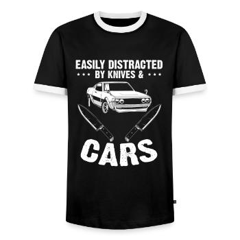 Knife Collector Car Oldtimer Knife Fan Design - Men's Ringer Shirt - black/white - Front - AI Model Female 172 light (172cm) & AI Model Male 178 light (178cm)