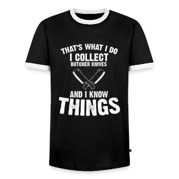 Objets blancs et collecteur de couteaux de cuisine - T-shirt contrasté Homme - noir/blanc - Devant - AI Model Female 172 light (172cm) & AI Model Male 178 light (178cm)