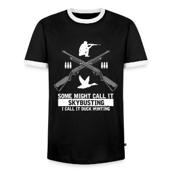 Duck hunting duck hunting hunter duck duck hunter - Men's Ringer Shirt - black/white - Front - AI Model Female 172 light (172cm) & AI Model Male 178 light (178cm)