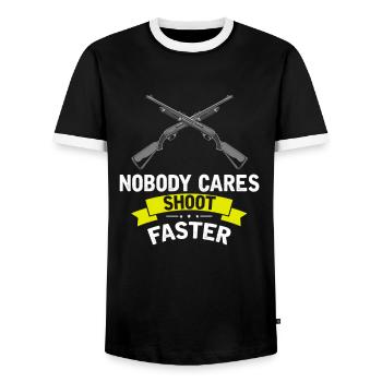 Funny Duck Hunting Design Hunter Hunting Duck Design - Men's Ringer Shirt - black/white - Front - AI Model Female 172 light (172cm) & AI Model Male 178 light (178cm)