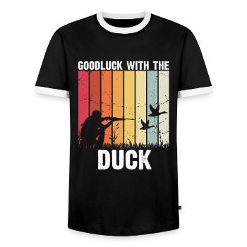 Chasse au canard Chasse au canard Chasseur de canard Chasseur de canard Conception - T-shirt contrasté Homme - noir/blanc - Devant - AI Model Female 172 light (172cm) & AI Model Male 178 light (178cm)