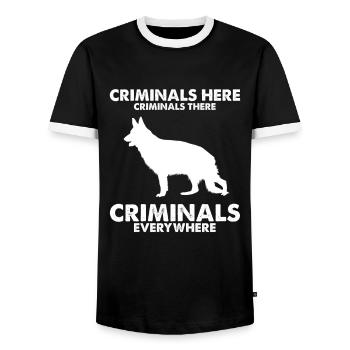 Design German Shepherd Police Design - Men's Ringer Shirt - black/white - Front - AI Model Female 172 light (172cm) & AI Model Male 178 light (178cm)