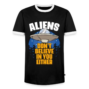 Les extraterrestres ne croient pas en vous drôle non plus - T-shirt contrasté Homme - noir/blanc - Devant - AI Model Female 172 light (172cm) & AI Model Male 178 light (178cm)