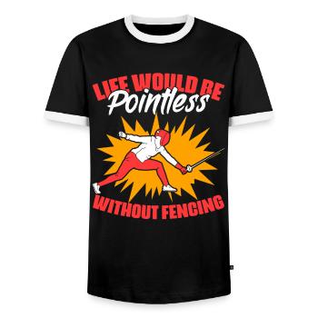 La vie serait drôle Escrime Sports Humour Pour - T-shirt contrasté Homme - noir/blanc - Devant - AI Model Female 172 light (172cm) & AI Model Male 178 light (178cm)
