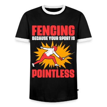 Fencing, fun sword fighting, sport for a - Men's Ringer Shirt - black/white - Front - AI Model Female 172 light (172cm) & AI Model Male 178 light (178cm)