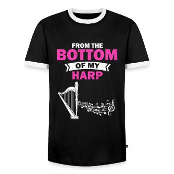 Conception de harpe pour harpistes et harpistes - T-shirt contrasté Homme - noir/blanc - Devant - AI Model Female 172 light (172cm) & AI Model Male 178 light (178cm)