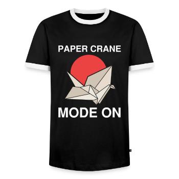 Japanese origami design and kirigami origami - Men's Ringer Shirt - black/white - Front - AI Model Female 172 light (172cm) & AI Model Male 178 light (178cm)