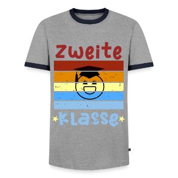 2. Klasse Smile Schulbeginn T shirt - Männer Kontrast-T-Shirt - Grau/Navy  - Vorne - AI Model Female 172 light (172cm) & AI Model Male 178 light (178cm)