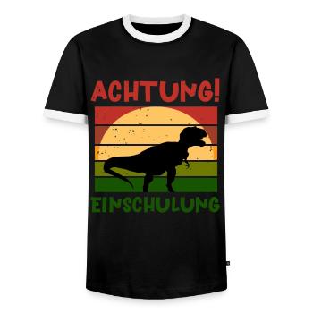 Achtung Einschulung Dino Schulbeginn T shirt - Männer Kontrast-T-Shirt - Schwarz/Weiß - Vorne - AI Model Female 172 light (172cm) & AI Model Male 178 light (178cm)