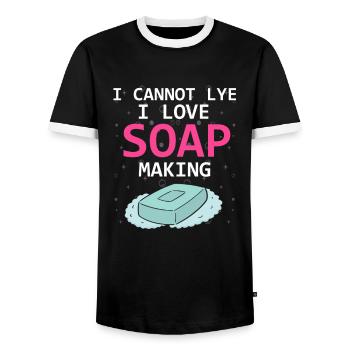 Soap Making Design for Soap Maker Designs - Men's Ringer Shirt - black/white - Front - AI Model Female 172 light (172cm) & AI Model Male 178 light (178cm)