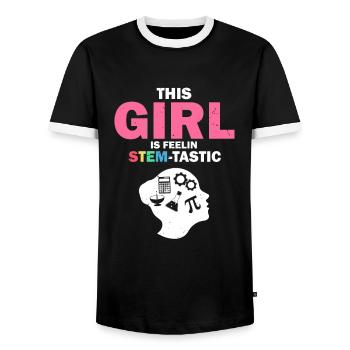 Steminist Science Design for Women Science - Men's Ringer Shirt - black/white - Front - AI Model Female 172 light (172cm) & AI Model Male 178 light (178cm)