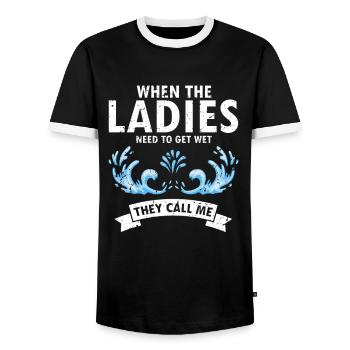 Pool Guy Design for PoolBoy and Pool Cleaner - Men's Ringer Shirt - black/white - Front - AI Model Female 172 light (172cm) & AI Model Male 178 light (178cm)