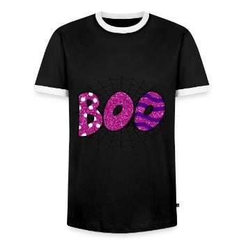 Halloween Boo Spinnennetz - Männer Kontrast-T-Shirt - Schwarz/Weiß - Vorne - AI Model Female 172 light (172cm) & AI Model Male 178 light (178cm)