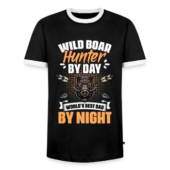 Wild Boar Hunter Funny Pig Hunting Humor for - Men's Ringer Shirt - black/white - Front - AI Model Female 172 light (172cm) & AI Model Male 178 light (178cm)