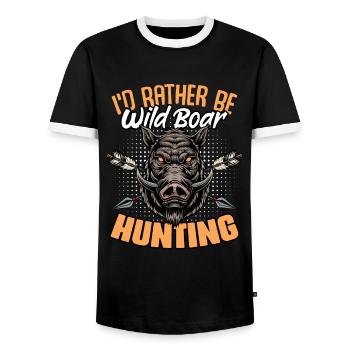 I'd Rather Be Hunting Funny Wild Boar Humor for - Men's Ringer Shirt - black/white - Front - AI Model Female 172 light (172cm) & AI Model Male 178 light (178cm)