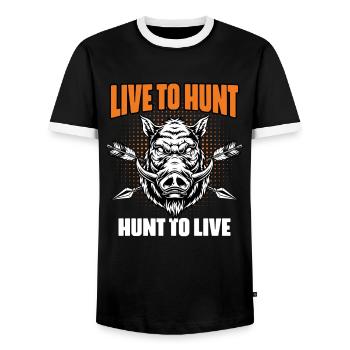 Funny wild boar hunting humor for a - Men's Ringer Shirt - black/white - Front - AI Model Female 172 light (172cm) & AI Model Male 178 light (178cm)