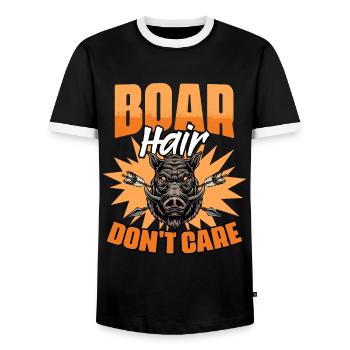 Funny Grunt Hunting Humor for Grunting Pigs - Men's Ringer Shirt - black/white - Front - AI Model Female 172 light (172cm) & AI Model Male 178 light (178cm)