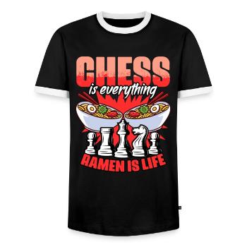 Funny chessboard game humor for a - Men's Ringer Shirt - black/white - Front - AI Model Female 172 light (172cm) & AI Model Male 178 light (178cm)