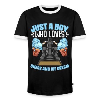 Nur ein Junge, der ein lustiges Schachspiel für - Männer Kontrast-T-Shirt - Schwarz/Weiß - Vorne - AI Model Female 172 light (172cm) & AI Model Male 178 light (178cm)