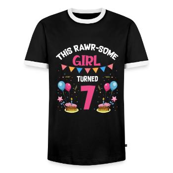 Parasaurolophus Girls Design Birthday Party - Men's Ringer Shirt - black/white - Front - AI Model Female 172 light (172cm) & AI Model Male 178 light (178cm)