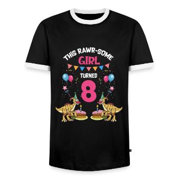 Parasaurolophus Kids Design Dinosaurs - Men's Ringer Shirt - black/white - Front - AI Model Female 172 light (172cm) & AI Model Male 178 light (178cm)