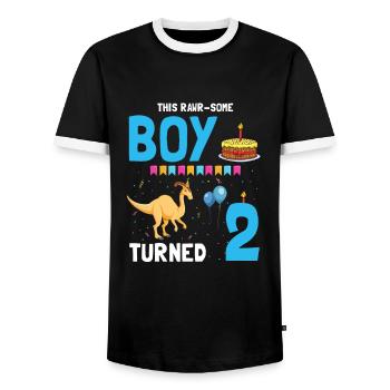 Parasaurolophus Kids Design Dinosaurs - Men's Ringer Shirt - black/white - Front - AI Model Female 172 light (172cm) & AI Model Male 178 light (178cm)