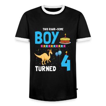 Parasaurolophus Kids Design Dinosaurs - Men's Ringer Shirt - black/white - Front - AI Model Female 172 light (172cm) & AI Model Male 178 light (178cm)
