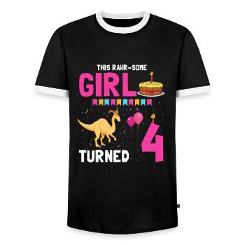 Parasaurolophus Design Dinosaur Birthday - Men's Ringer Shirt - black/white - Front - AI Model Female 172 light (172cm) & AI Model Male 178 light (178cm)
