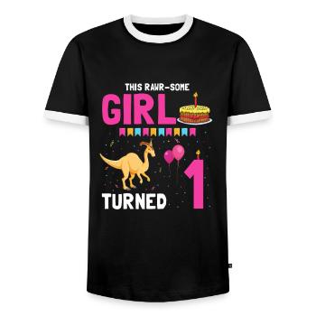 Parasaurolophus Girls Design Birthday Party - Men's Ringer Shirt - black/white - Front - AI Model Female 172 light (172cm) & AI Model Male 178 light (178cm)