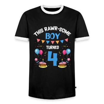 Parasaurolophus Design Dinosaur Birthday - Men's Ringer Shirt - black/white - Front - AI Model Female 172 light (172cm) & AI Model Male 178 light (178cm)