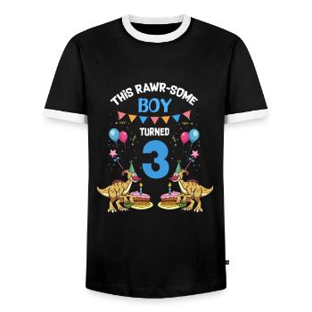 Parasaurolophus Boys Design Birthday Party - Men's Ringer Shirt - black/white - Front - AI Model Female 172 light (172cm) & AI Model Male 178 light (178cm)