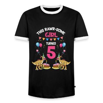 Parasaurolophus Girls Design Birthday Party - Men's Ringer Shirt - black/white - Front - AI Model Female 172 light (172cm) & AI Model Male 178 light (178cm)