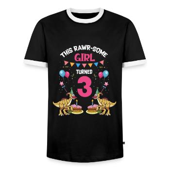 Parasaurolophus Girls Design Birthday Party - Men's Ringer Shirt - black/white - Front - AI Model Female 172 light (172cm) & AI Model Male 178 light (178cm)