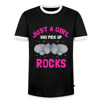 Recherche sur les roches et conception de roches à quartz - T-shirt contrasté Homme - noir/blanc - Devant - AI Model Female 172 light (172cm) & AI Model Male 178 light (178cm)