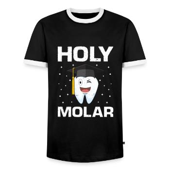 Orthodontic technician and dental laboratory - Men's Ringer Shirt - black/white - Front - AI Model Female 172 light (172cm) & AI Model Male 178 light (178cm)
