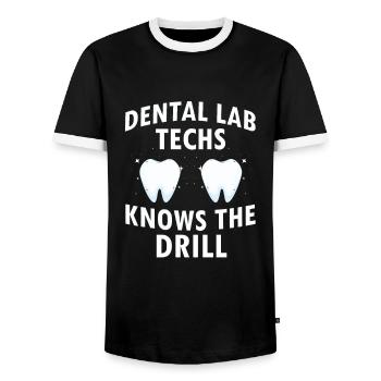 Dental Clinic and Dental Laboratory Technician Designs - Men's Ringer Shirt - black/white - Front - AI Model Female 172 light (172cm) & AI Model Male 178 light (178cm)