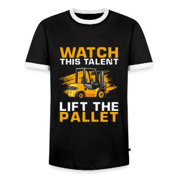 Gabelstaplerfahrer und Lagerhaus Gabestaplerfahrer - Männer Kontrast-T-Shirt - Schwarz/Weiß - Vorne - AI Model Female 172 light (172cm) & AI Model Male 178 light (178cm)