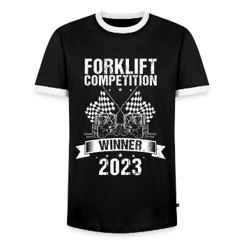 Warehouse drivers and warehouse workers for forklifts - Men's Ringer Shirt - black/white - Front - AI Model Female 172 light (172cm) & AI Model Male 178 light (178cm)