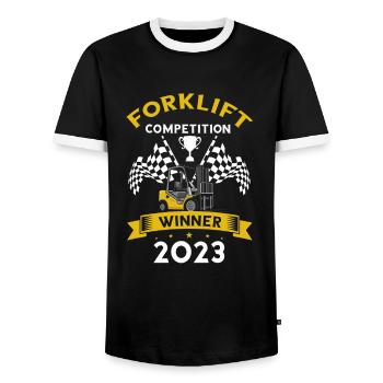 Gabelstaplerfahrer und Lagerhaus Gabestaplerfahrer - Männer Kontrast-T-Shirt - Schwarz/Weiß - Vorne - AI Model Female 172 light (172cm) & AI Model Male 178 light (178cm)